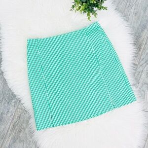 Review Never Established Green Gingham Plaid Slit Mini High Waisted Skirt